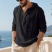 25 Autumn Loose Linen Men's Breathable Hooded Long Sleeve Beach Henley Base T-Shirt For Men_viptrois.com