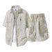 Men's Clothing Retro Cleanfit Tie Dye Workwear Short Sleeved Suit Summer Casual Short Sleeved Shirt Shorts Men's Two Pieces_viptrois.com