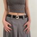 Instagram style metal circular small buckle PU decorative black niche belt for versatile use_viptrois.com