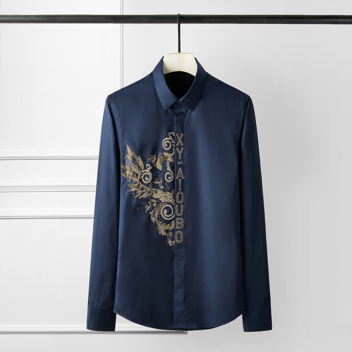 Men's Clothing Men's Slim Fit Long Sleeve Shirt Royal Flower Imported Colored Hot Rhinestone Trendy Style Casual Shirts_viptrois.com
