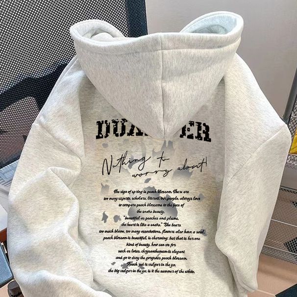 American Vintage Letter Print Autumn Winter Hooded Sweatshirt Unisex Design Loose Thickened Fleece Jacket_viptrois.com