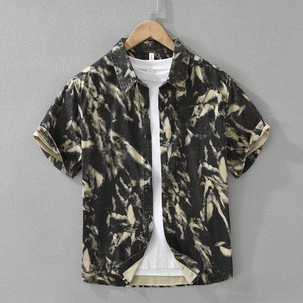 Trendy Printed Short Sleeved Shirt For Men, Fashionable And Versatile, Artistic And Casual Loose Top_viptrois.com
