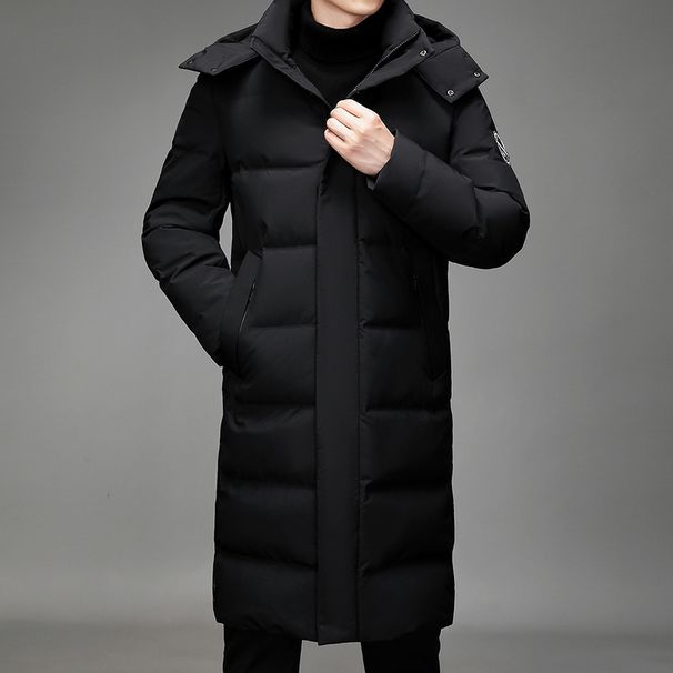 Men's Long Hooded Down Jacket – Korean-Trim Fit With Windproof Tech (M-5XL, Black/Gray)_viptrois.com