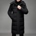 Men's Long Hooded Down Jacket – Korean-Trim Fit With Windproof Tech (M-5XL, Black/Gray)_viptrois.com
