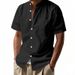 25 European And American Men's Summer Loose Linen Cardigan Solid Color Casual Stand-up Collar Beach Short-sleeved Shirt_viptrois.com