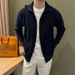 Men's Minimalist High-Neck Zip-Up Knit Sweater - Oversized Long Sleeve Cardigan With Double Zipper, Breathable & Stretchable For Autumn & Winter_viptrois.com
