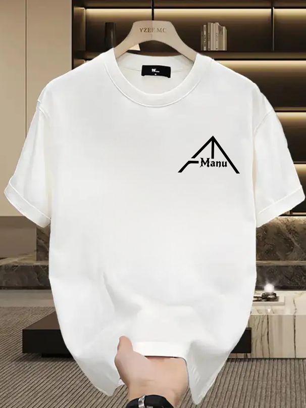 Men's Clothing Men's 100% Cotton Short Sleeve T-Shirt Manu Triangle Logo Trendy Brand Summer High Street Loose Fit Top Versatile Niche Style_viptrois.com