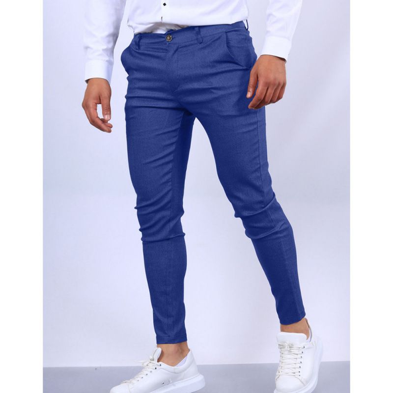 Men's Clothing New Four Seasons Men's Solid Color Texture Business Casual Slim Fit Formal Trousers_viptrois.com