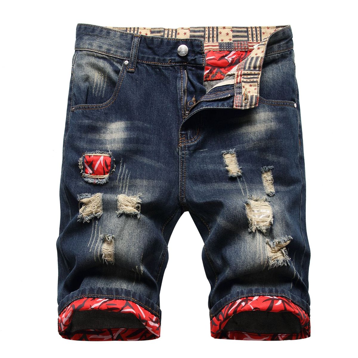 Men's clothing in stock 2024 ashion brand jeans straight men's slim trousers trendy youth Denim Shorts_viptrois.com
