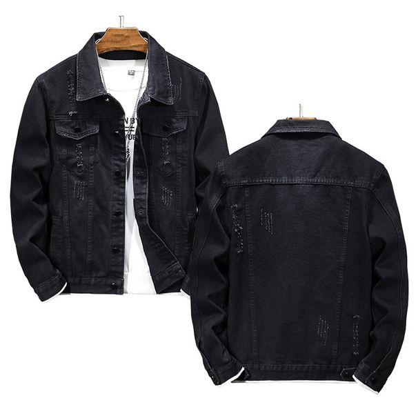 Men's Clothing Fashion Tops Trendy Brand All Match Slim Edge Ripped Denim Jacket_viptrois.com