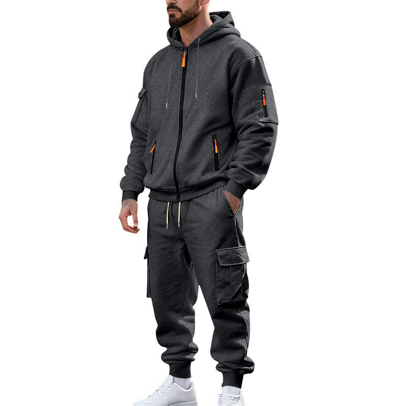 Men's Heavyweight Fleece Hoodie & Jogger Set - Winter Loungewear Relaxed Fit Sweatsuit With Cozy Lining (Khaki, Black, Light Gray, Charcoal, Navy)_viptrois.com
