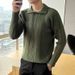 Men's Slim Fit Turn-Down Collar Long Sleeve Knit Sweater - Lightweight Stretch Polyester, Casual Office Wear (Denim/White/Dark Grey/Navy/Army Green)_viptrois.com