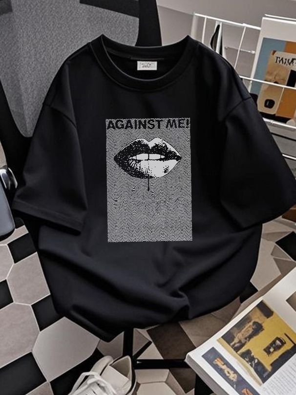 NEW LISTING Against Me! FL Punk Rock Band Lips Graphic Men's T-shirt Size XXL Tour Unisex Top For Everyday Wear Soft Comfortable Casual Summer_viptrois.com