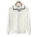 Men's Slim-Fit Color-Block Knit Sweater – Lightweight Business Casual Pullover (S-2XL EU Sizing) | Breathable Polyester Blend In Black/White_viptrois.com
