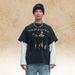 American-style Washed Faux Two-piece Printed Distressed 300g T-shirt For Men, Loose Casual Long-sleeve Vintage_viptrois.com