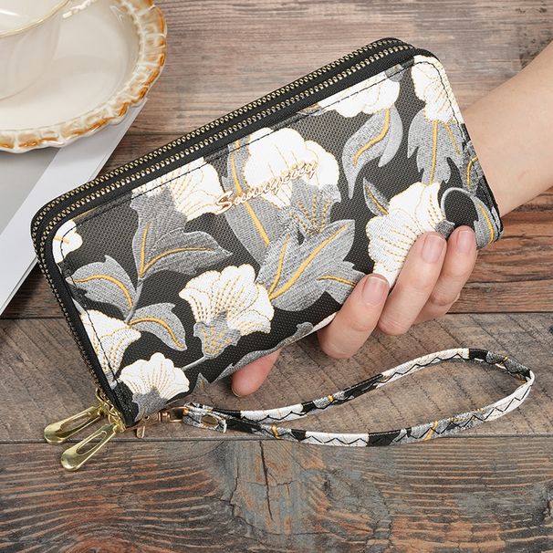 Wallet Card Cases Ladies Wallet Large Capacity Small Fresh Fashion Flower Print Hardware Accessories Pu Trendy Clutch Bag_viptrois.com