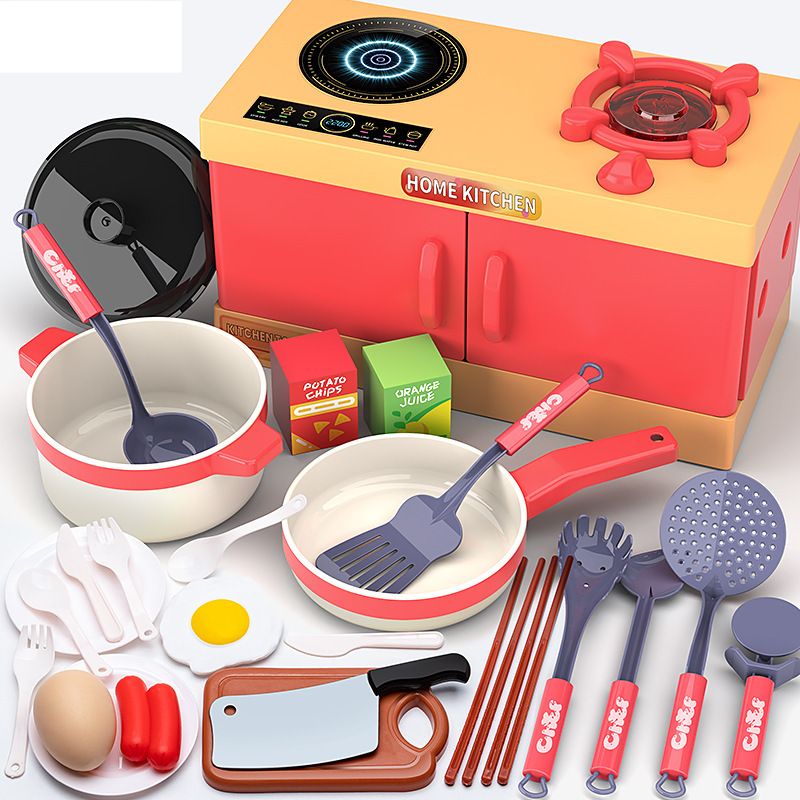 Mother & Kids Kids Pretend Play Kitchen Toy Set With Realistic Stove, Cookware & Cutting Fun - 33/56/70/84 PCS For Boys & Girls (Red/Green)_viptrois.com