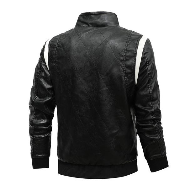 Men's Clothing Men's Leather Jacket European And American Large Size Boys PU Leather Jacket Stand Collar Knitted Hooded Men's Jacket Korean Style_viptrois.com