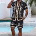 Men's Casual Loose Short Sleeved Shirt Shorts Hawaiian Suit_viptrois.com
