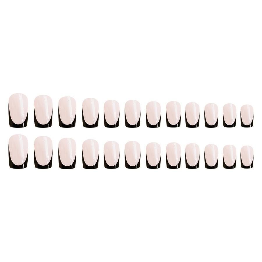 Short Bright Square Armor Simple Black French Line Wear Armor Simple Joker Temperament Wear Armor Manicure 24 Pieces_viptrois.com