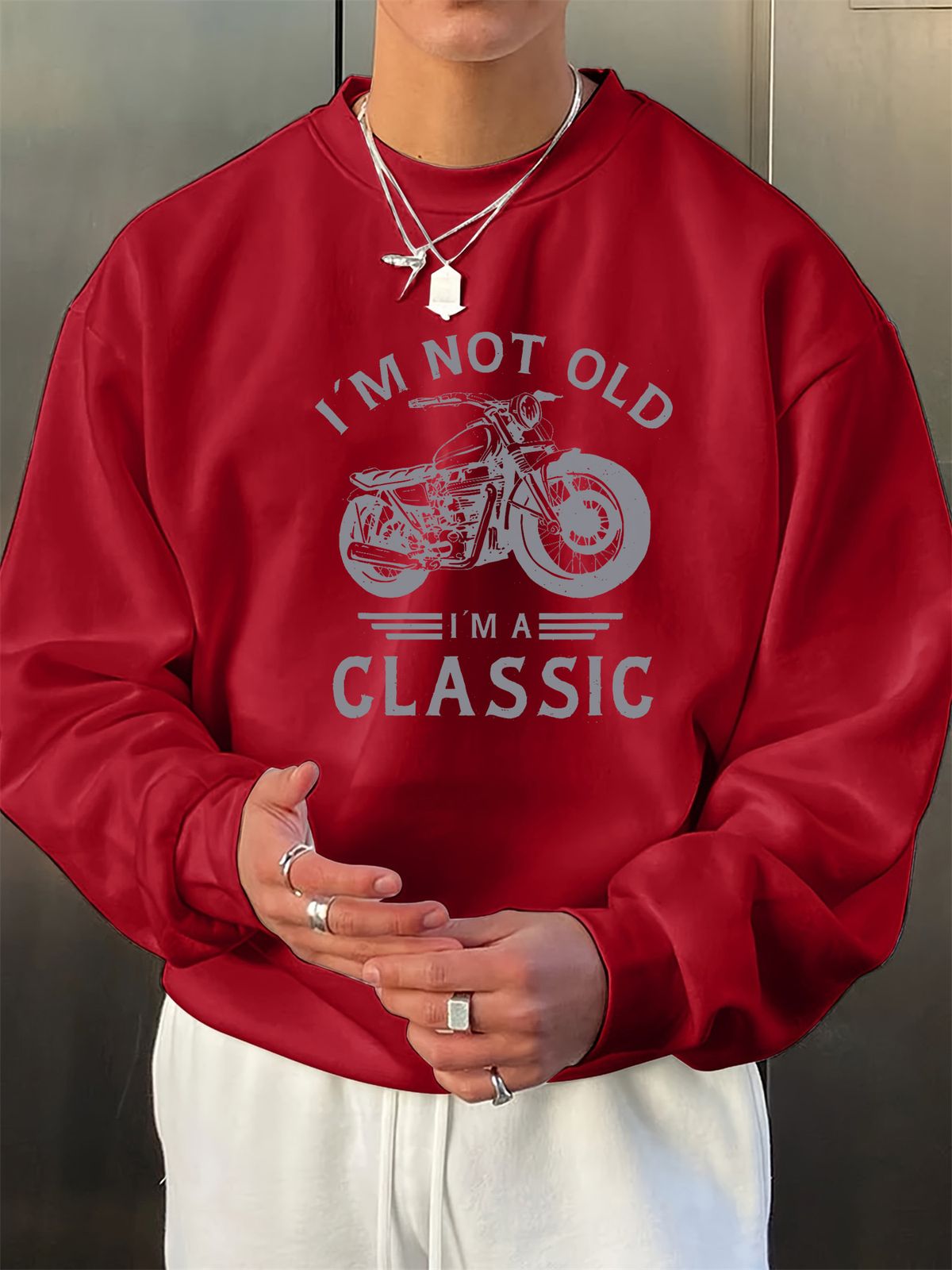 Men's Loose Casual Fashionable Retro Motorcycle Pattern Printed Round Neck Long Sleeved Sportswear For Autumn And Winter_viptrois.com