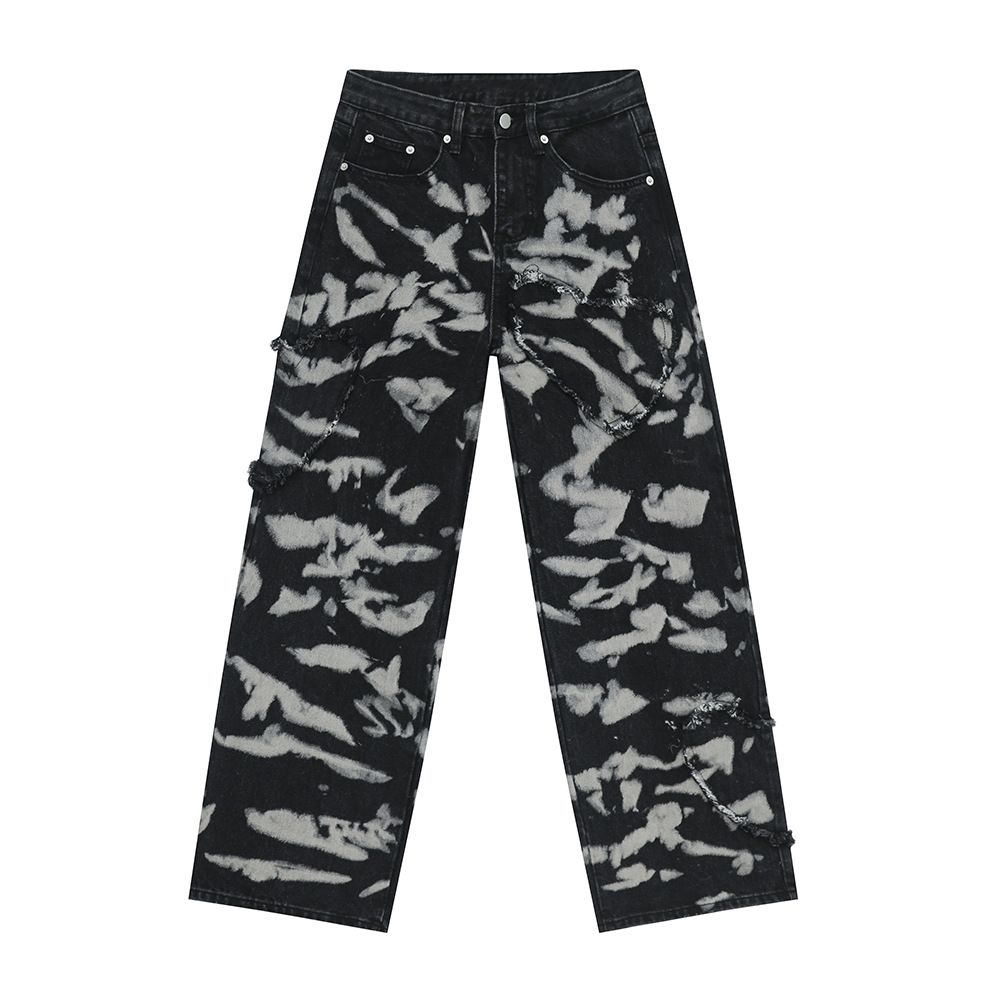 Men's Clothing 2025 Autumn New Products European And American High Street Love Splicing Heavy Printed Jeans Trend_viptrois.com