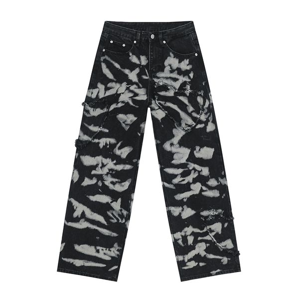 Men's Clothing 2025 Autumn New Products European And American High Street Love Splicing Heavy Printed Jeans Trend_viptrois.com