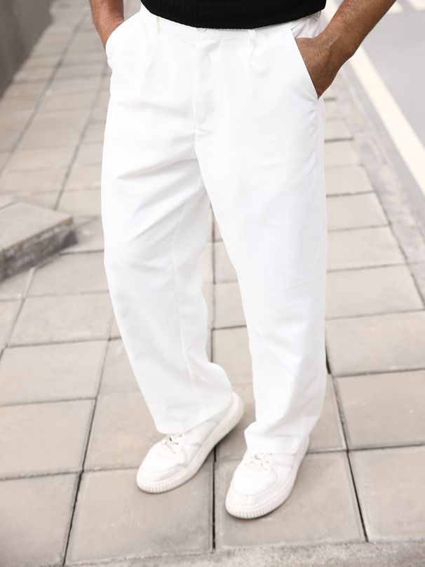 Men's Casual Straight Leg Pants Spring Autumn Loose Wide Leg Floor Length Simple Versatile Cross Border Style_viptrois.com