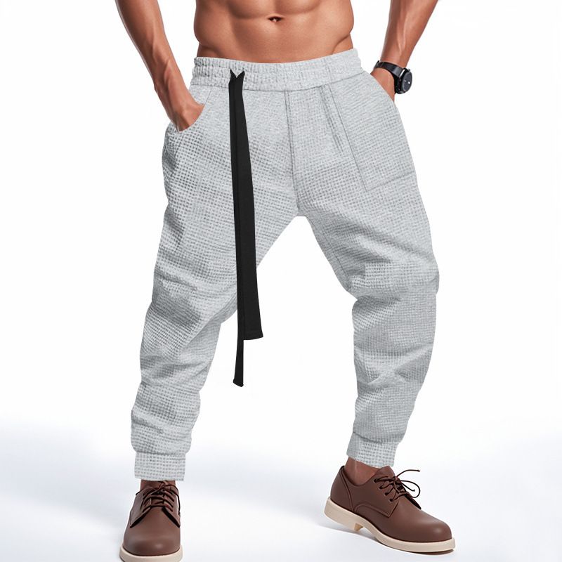 Men's High Street Drop-Crotch Jogger Pants – Waffle Knit Breathable Slim-Fit Tapered Sweatpants (S-XXXL)_viptrois.com
