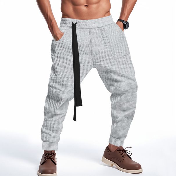 Men's High Street Drop-Crotch Jogger Pants – Waffle Knit Breathable Slim-Fit Tapered Sweatpants (S-XXXL)_viptrois.com