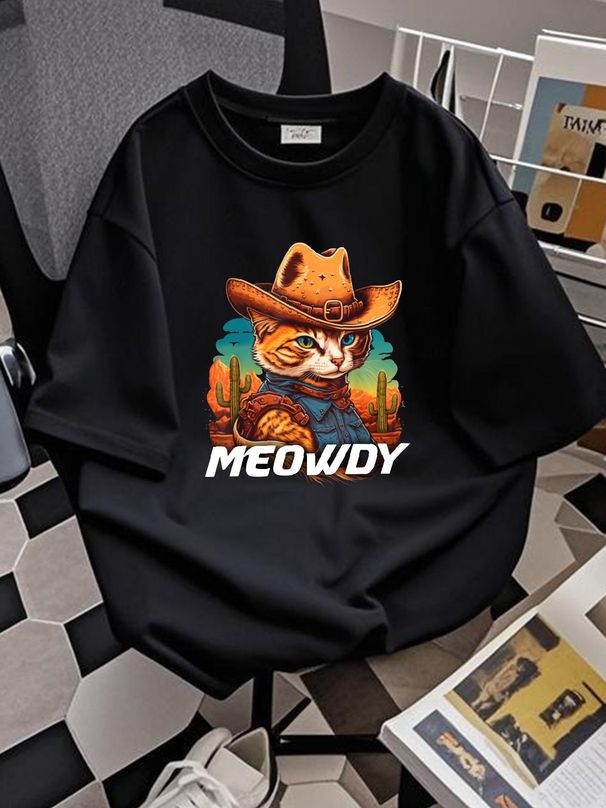 Funny Mashup Meowdy Cat Cow Hat Country Lover T-Shirt Size S-5XL Designer Clothes Versatile Top For Everyday Wear Stylish Soft Slightly Breathable_viptrois.com