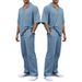 New Summer Sports Suit For Men Solid Color Lapel Short Sleeve Top And Pants Casual Two-Piece Set_viptrois.com