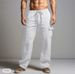 Men's Clothing New Cotton And Linen Trousers Drawstring Elastic Waist Straight Leg Solid Color Breathable Daily Casual Mid Length Trousers_viptrois.com