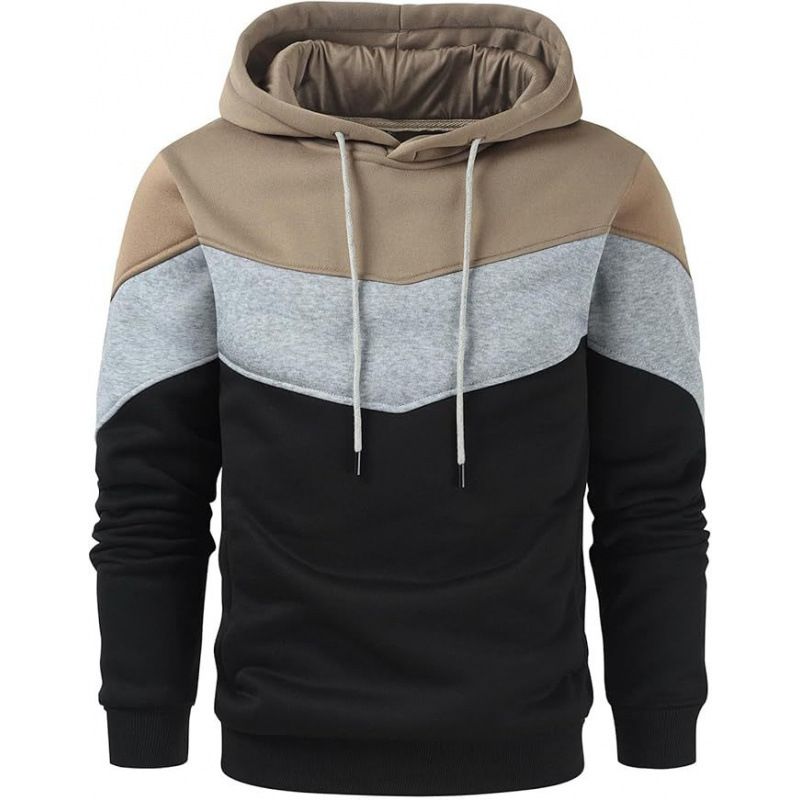 Men's Clothing Men's Color Block Hooded Sweatshirt | Casual Pullover Sportswear | Loose Fit Long Sleeve Zip-Up Hoodie For Spring & Autumn_viptrois.com