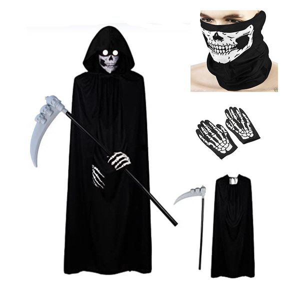 Halloween Party Death Black Cape Skull Tenderness Gloves Halloween Costume Props Set_viptrois.com