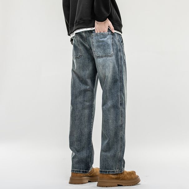 American Retro Spring Jeans, Men's Straight Harlan Loose Trendy Brand Washed Double Craft Middle Waist Youth Large Size_viptrois.com