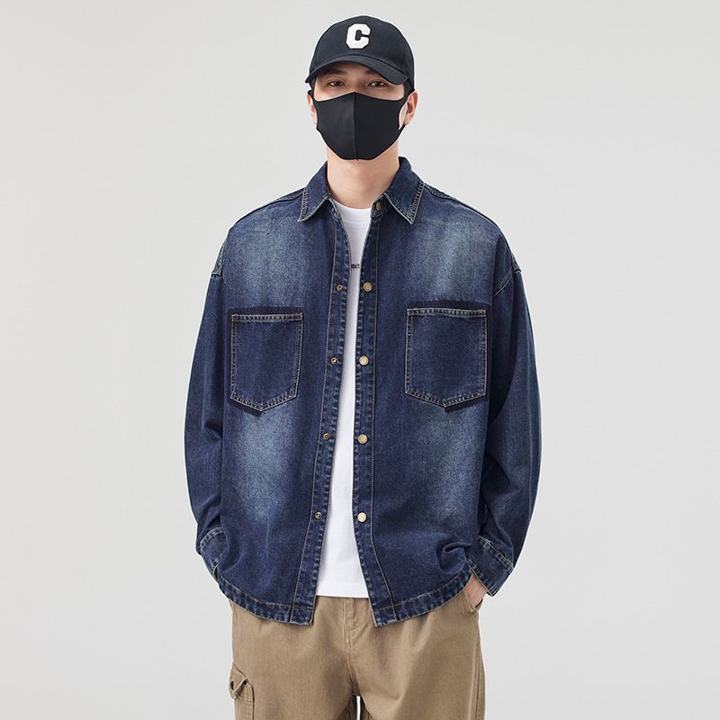 Spring And Autumn American Fashion Brand Washed Denim Men's New Loose Oversized Long Sleeved Shirt Casual Versatile_viptrois.com