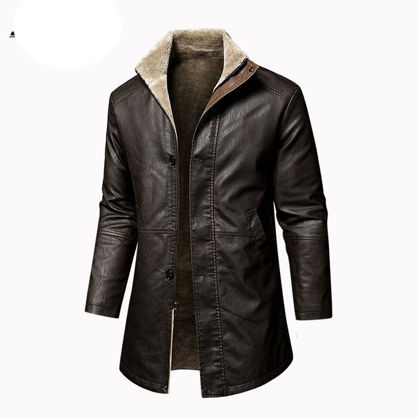 Men's Clothing Men's Leather Jacket, Long Version, Large Size, Men's PU Leather Coat, Winter Plus Velvet Warm Middle Aged And Elderly Jacket_viptrois.com