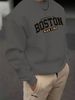 Autumn And Winter Men's Casual Loose, Simple And Fashionable Boston Black Golden Letter Graphicprint Round Neck Long Sleeved Sportswear_viptrois.com