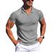 Men Slim Lapel V Neck Short Sleeve Polo Mature Tone Stripe All Match Gentleman Summer Daily Basic Daily Outfit Top_viptrois.com