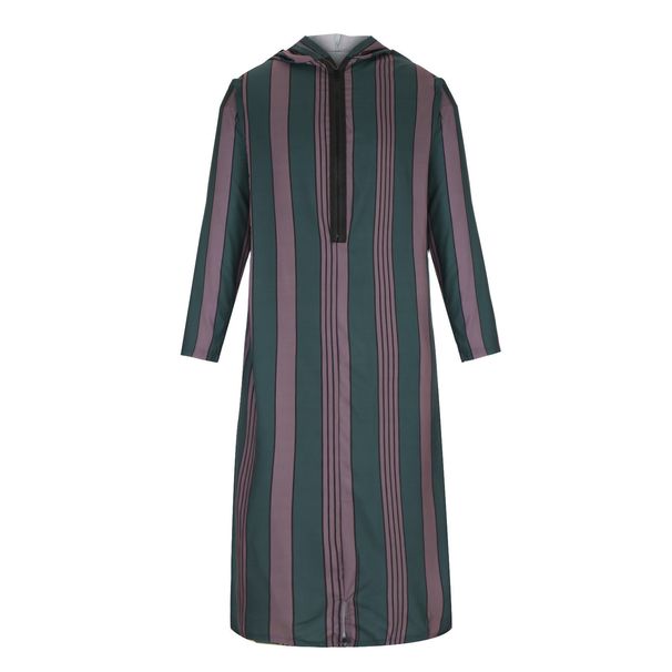 Men's Clothing ethnic style men's clothing 2024 autumn new color matching striped long Muslim robe hoodie_viptrois.com