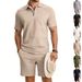 Men's Summer Casual Short Sleeve Polo Shirt & Shorts Set | Breathable Checkered Pattern | Relaxed Fit For Vacation & Daily Wear_viptrois.com