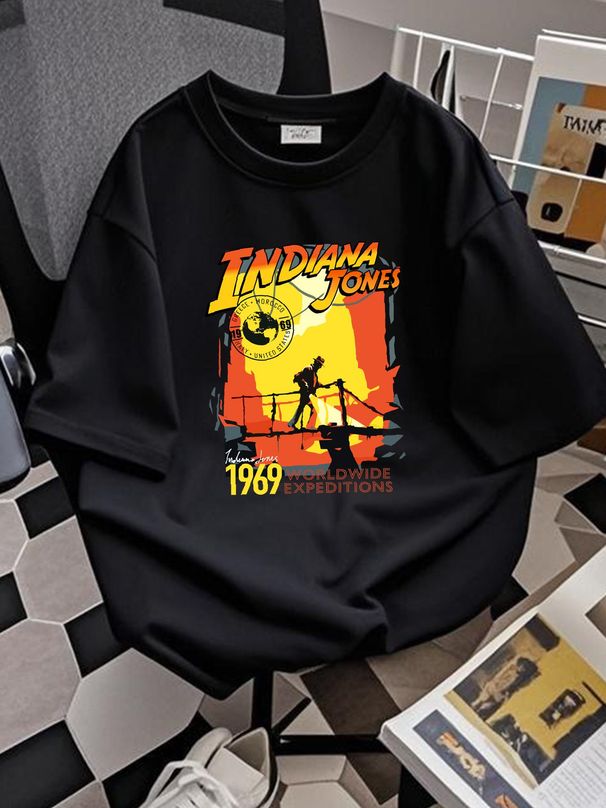Indiana Jones Worldwide Expeditions Graphic T-Shirt Adult Shirt (Pick Size) Top For Everyday Wear Slightly Stylish Comfortable Unisex Homme Casual_viptrois.com