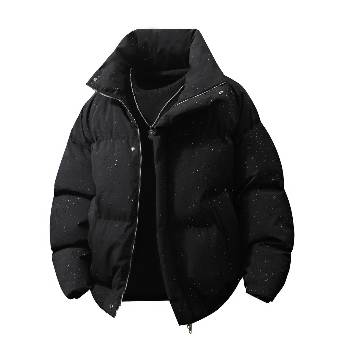 Vintage Short Puffer Jacket For Men - Starry Night Design Stand Collar Winter Coat, Punk Streetwear, Oversized Fit_viptrois.com