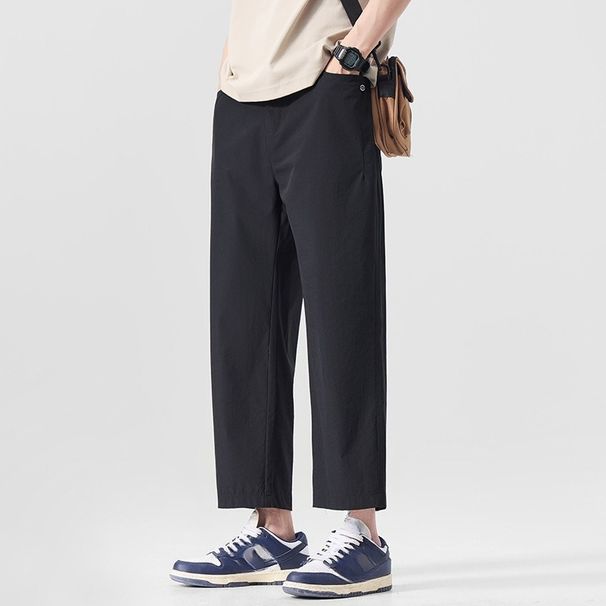 K Thin Cool Nine Point Casual Pants For Men, Solid Color, Simplicity, Versatile, Loose Drop, Straight Leg Pants_viptrois.com