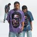 American Style Trendy Brand Blue Pattern Washed Vintage Head Print Short Sleeve T-Shirt Unisex Pure Cotton Loose_viptrois.com