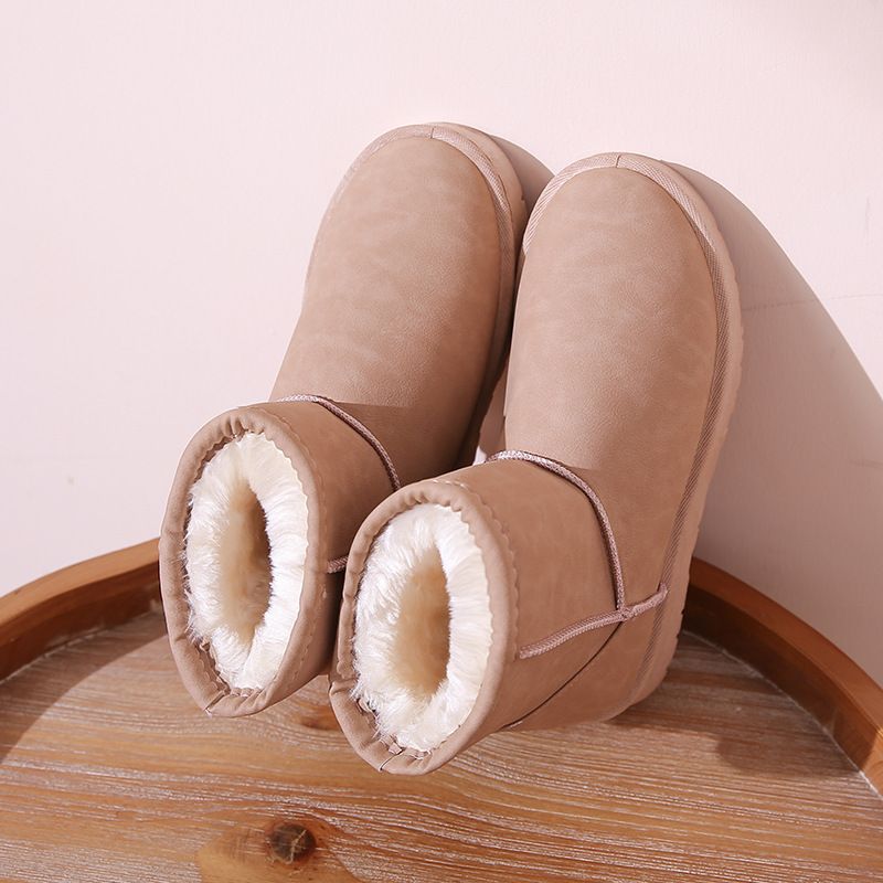 Leather exit waterproof snow boots winter cotton warm shoes with fleece short leg women's boots_viptrois.com