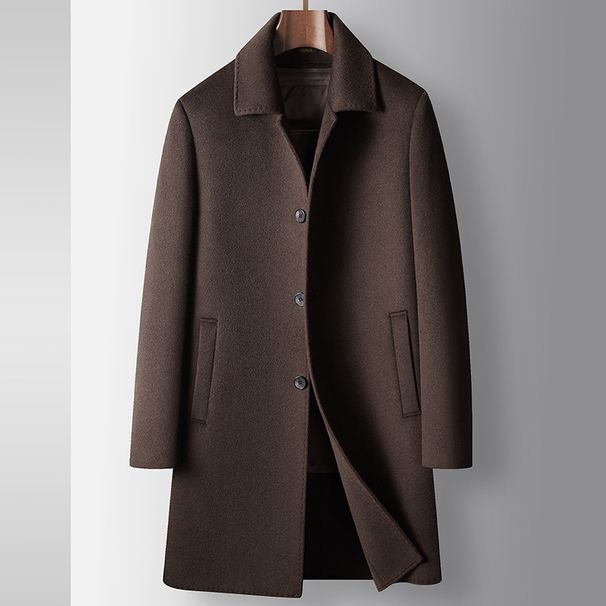 Men's Clothing Men's woolen coat mid length executive lapel detachable goose Silk cotton lining middle aged business double sided woolen coat_viptrois.com