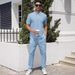 2 Piece Men's Lapel Zipper Short Sleeved Trousers Casual Sports Suit Fashion Polo Shirt_viptrois.com