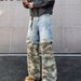 Men's Clothing High Street Stitching Camouflage Jeans Two Piece Distressed Washed Hip Hop Trend Personality Straight Trousers_viptrois.com